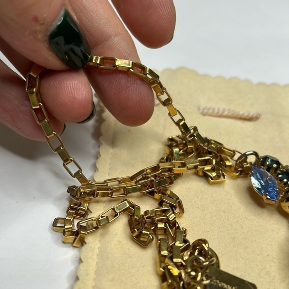 MonnaLuna 15” Blue Green Zirconia Box Chain Necklace Made in Florence Italy - Picture 5 of 6